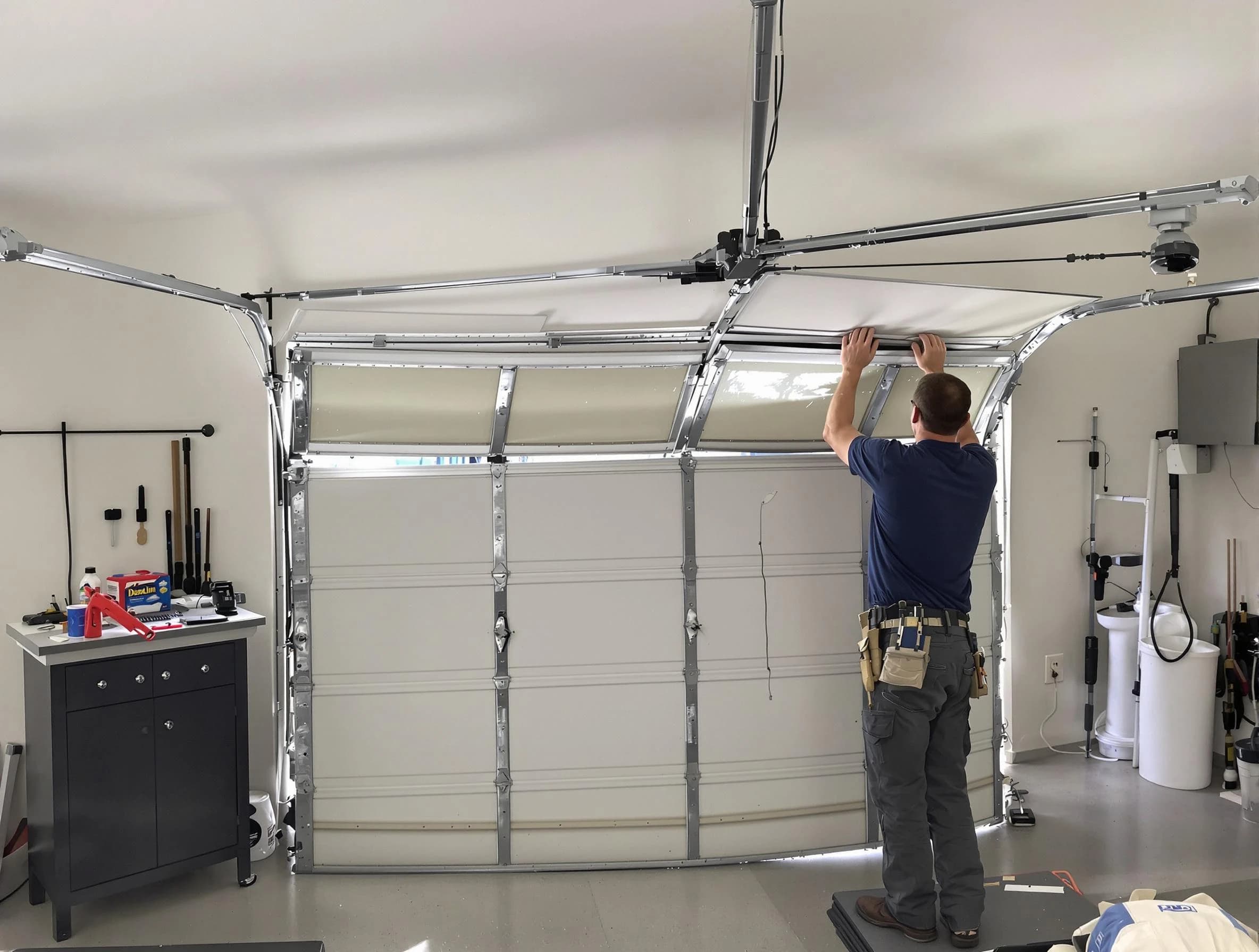 Woods Cross Garage Door Repair specialist performing precise section replacement on Woods Cross garage door