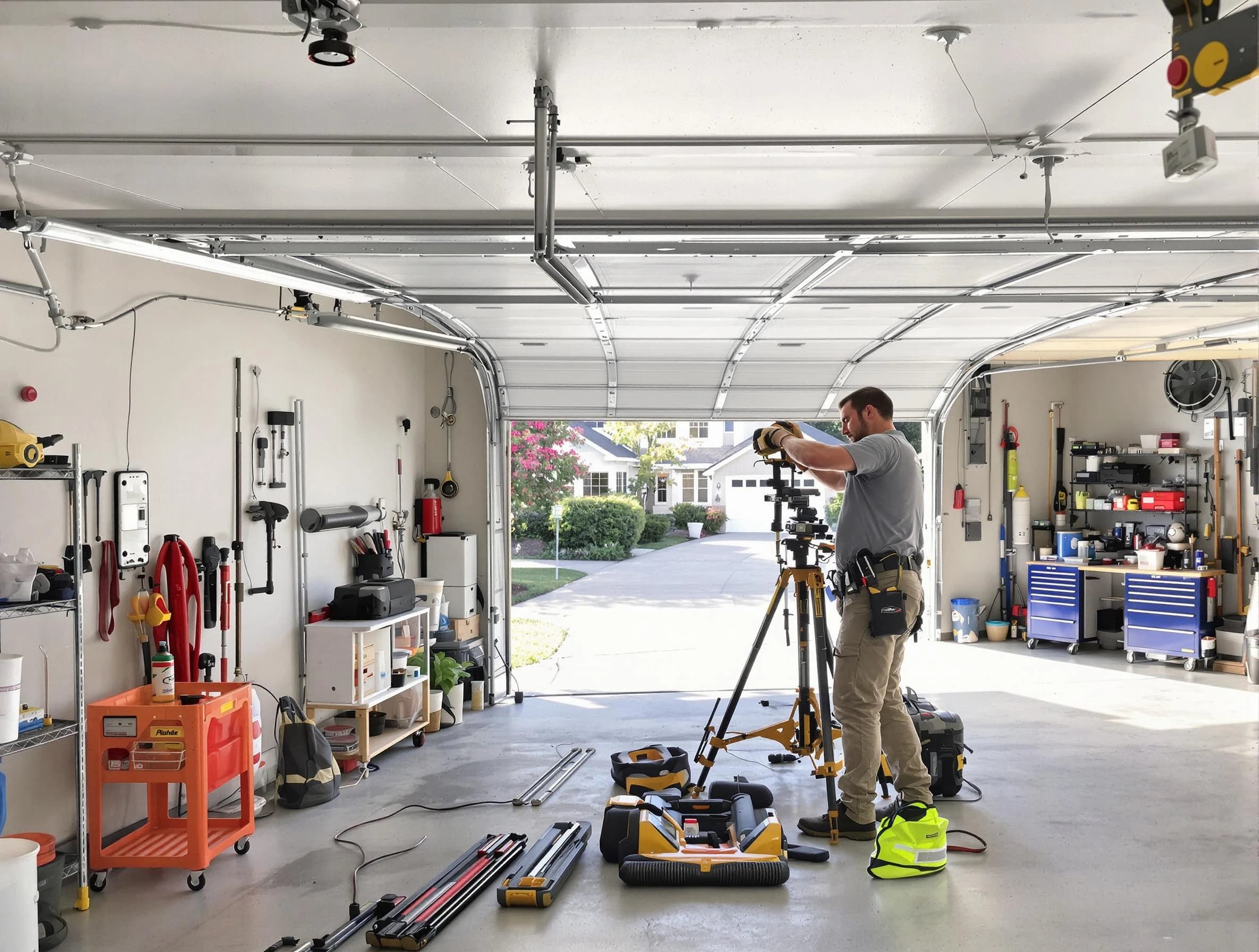 Woods Cross Garage Door Repair specialist performing laser-guided track alignment in Woods Cross
