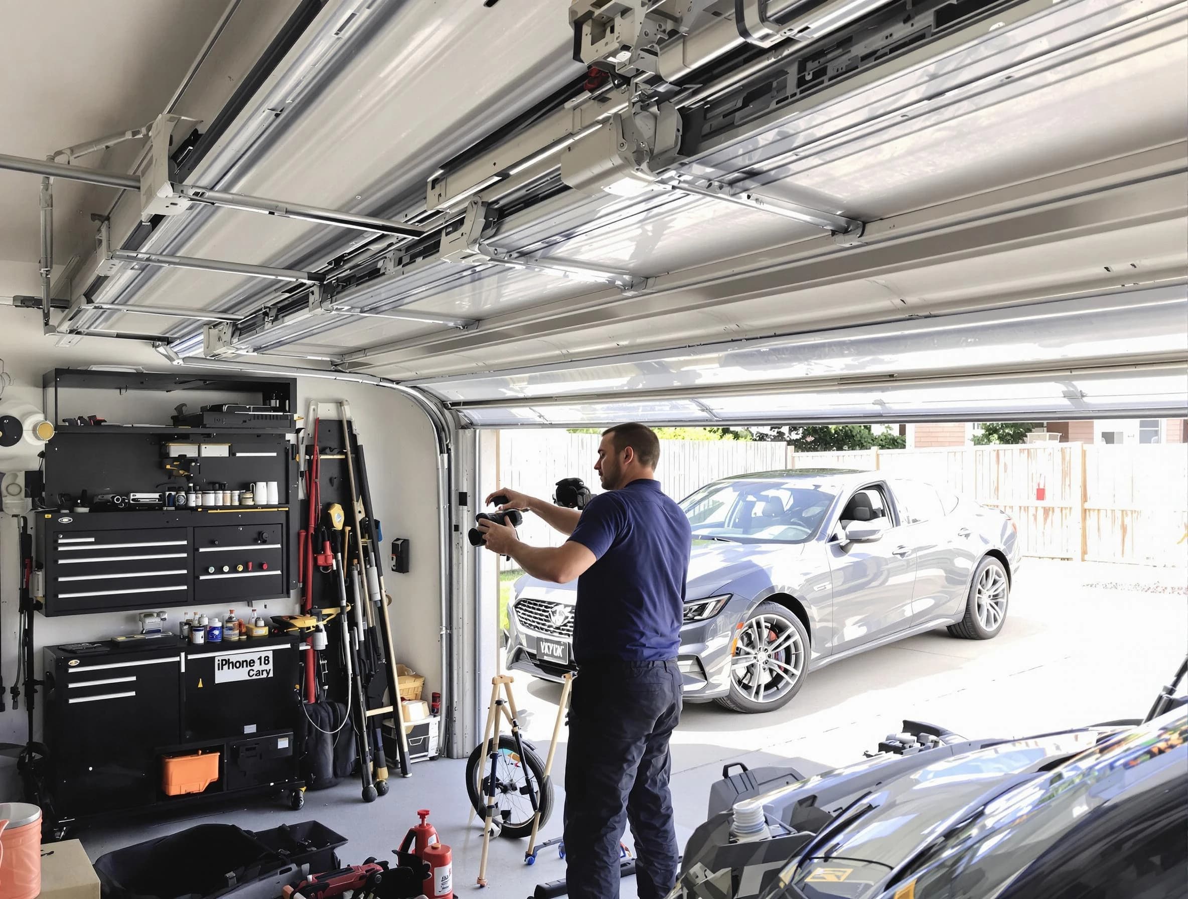 Woods Cross Garage Door Repair technician fixing noisy garage door in Woods Cross
