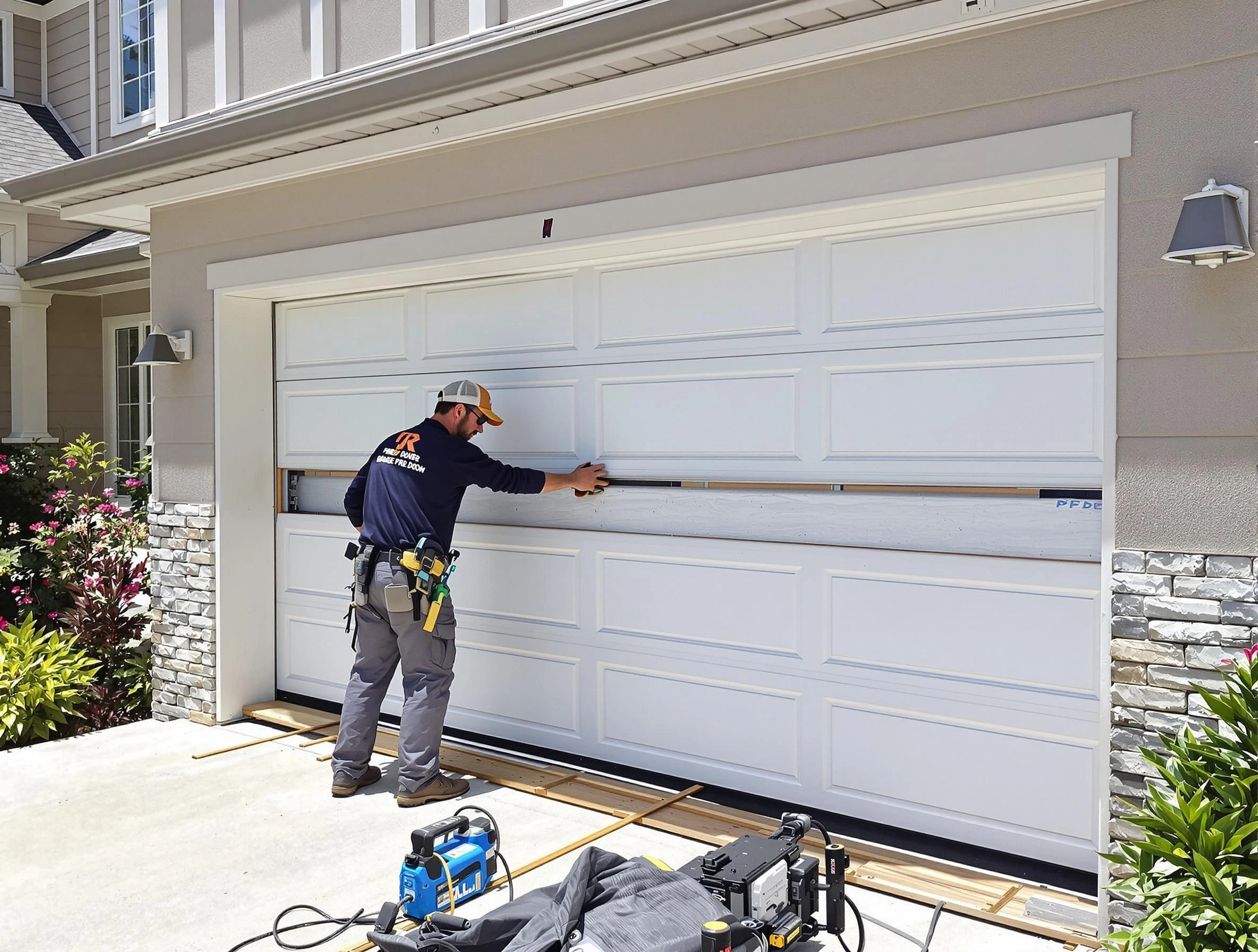 Woods Cross Garage Door Repair team performing complete garage door replacement at Woods Cross residence