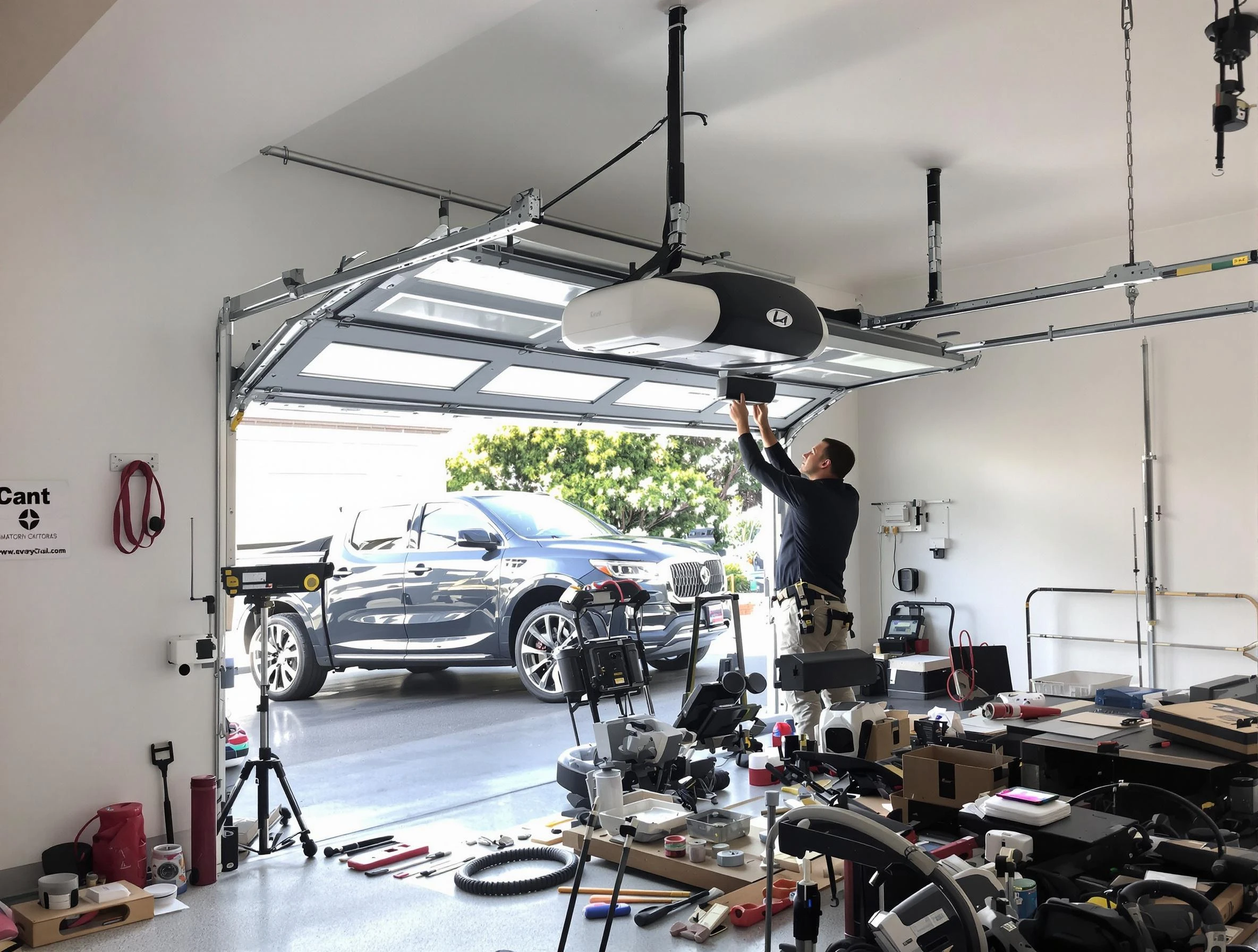 Woods Cross Garage Door Repair specialist installing smart garage door opener system in Woods Cross home