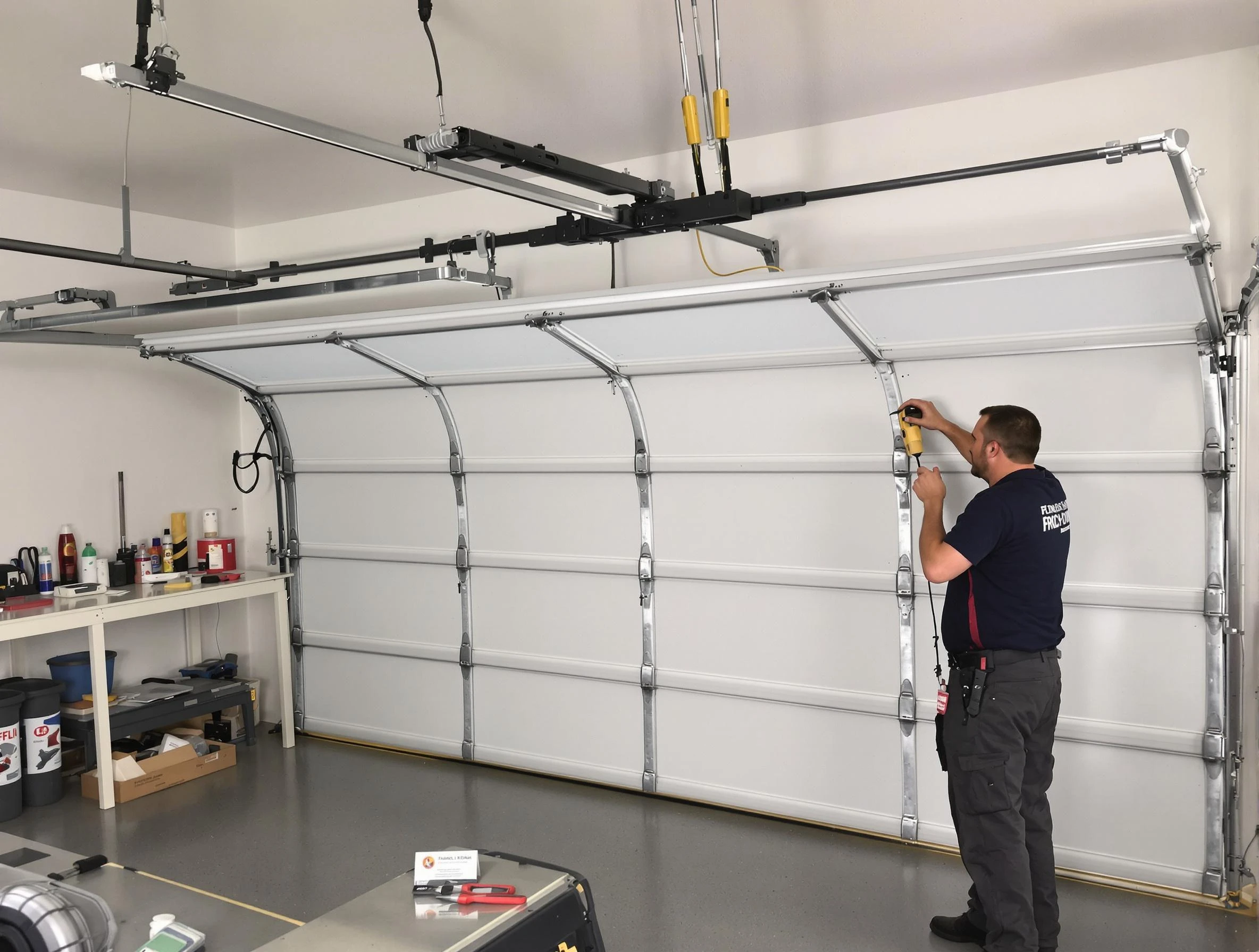 Woods Cross Garage Door Repair certified technician performing overhead door system repair in Woods Cross