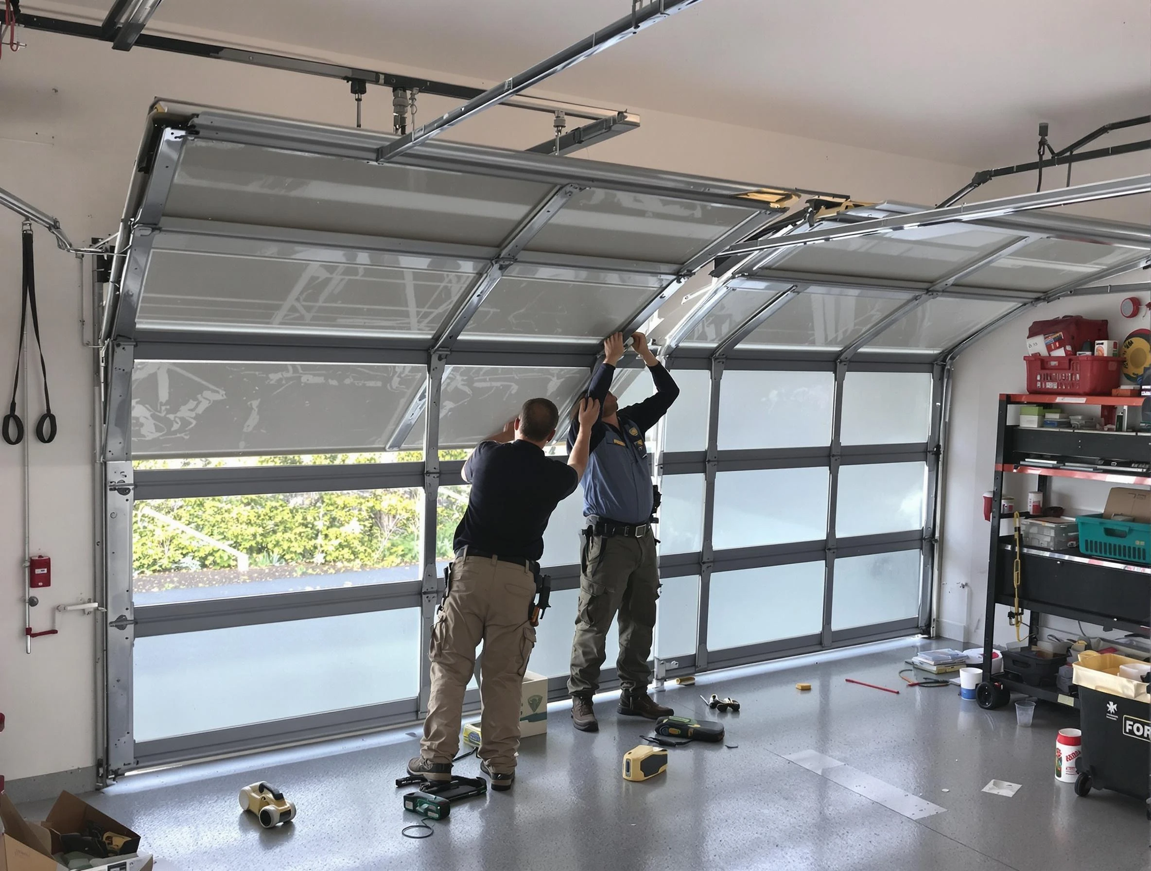 Woods Cross Garage Door Repair expert performing precise panel replacement on Woods Cross garage door