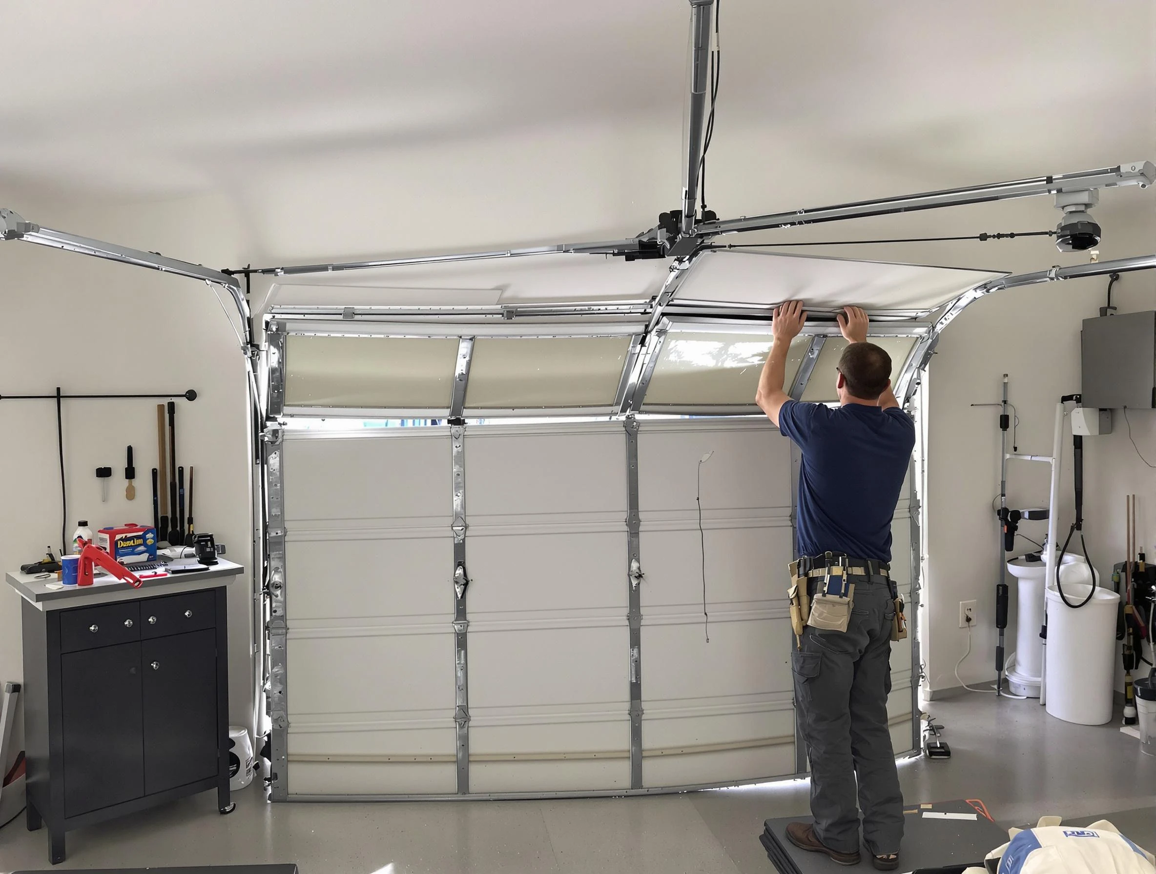 Woods Cross Garage Door Repair specialist performing precise section replacement on Woods Cross garage door